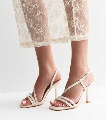 Extra Wide Fit Off White Multi Asymmetric Strap Heel Sandals