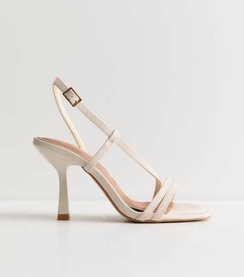 Extra Wide Fit Off White Multi Asymmetric Strap Heel Sandals