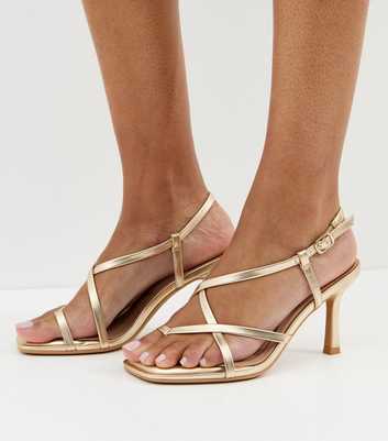 Gold Multi Strap Stiletto Heeled Sandals