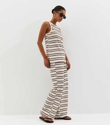 Cream Knitted Multi Stripe Beach Wide Leg Trousers