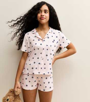 Girls Pink Eight Ball Print Shirt and Shorts Pyjama Set