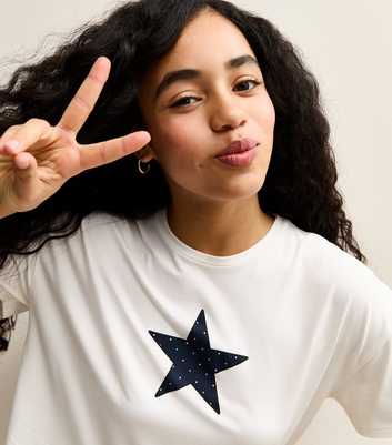 Girls White Star Print T-shirt and Shorts Pyjama Set