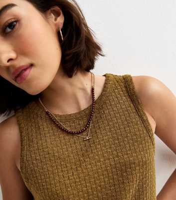Khaki Brown Soft Touch Textured Slit Hem Vest Top