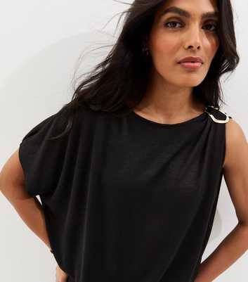 Black Soft Touch Embellished Shoulder Top
