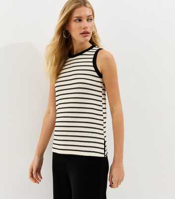 Off White Striped Soft Touch Textured Vest
