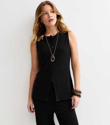 Black Textured Soft Touch Button Front Waistcoat