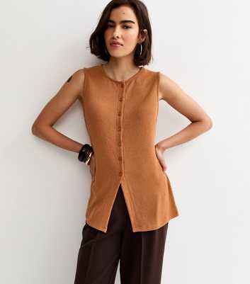Light Brown Textured Soft Touch Button Front Waistcoat