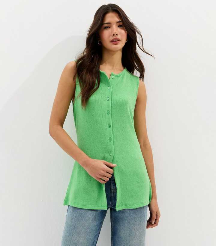 Green Textured Soft Touch Button Front Waistcoat