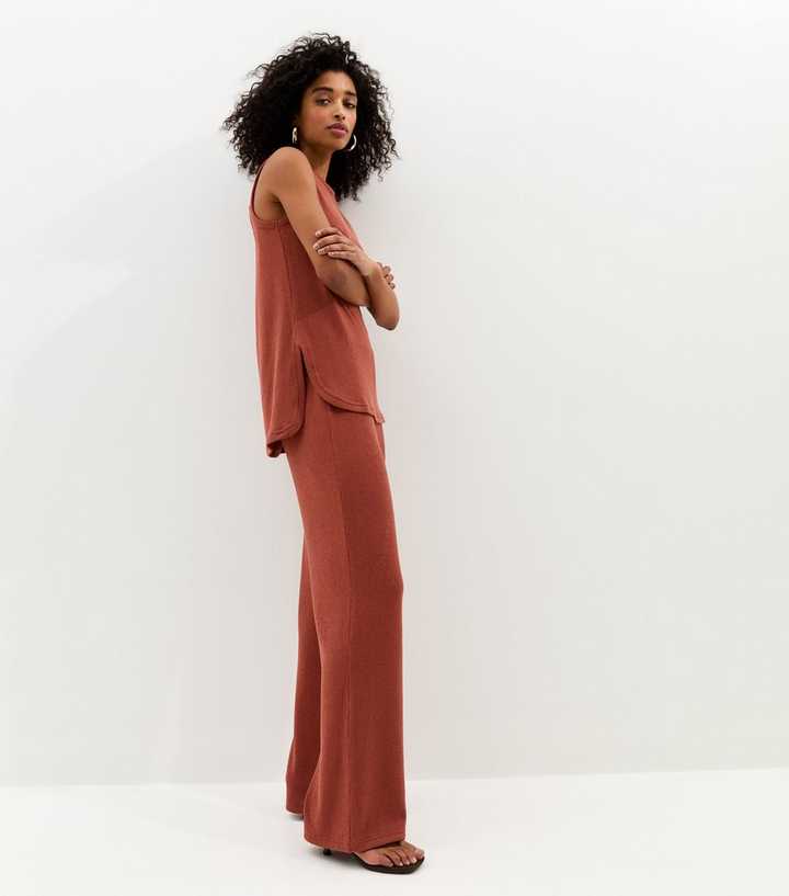Dark Red Textured Wide Leg Trouser