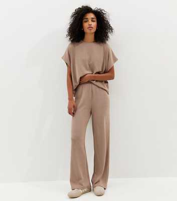 Dark Mink Textured Soft Touch Wide Leg Trousers