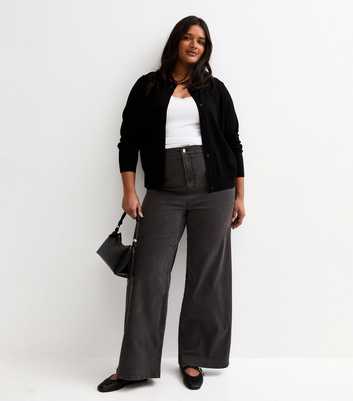 Curves Black High Waist Stretch Denim Wide Leg Jeans