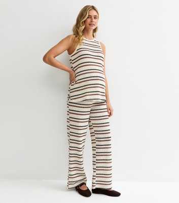Maternity Cream Soft Touch Multi Stripe Trousers