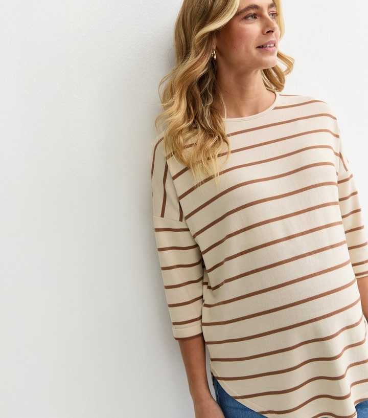 Maternity Cream Soft Touch Stripe Top