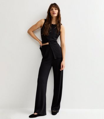 Tall Black Textured Knit Wide Leg Trousers | New Look