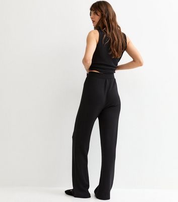 パンツ NEW KNIT PANTS/BLACK Tall Black Textured Knit Wide Leg Trousers | New Look