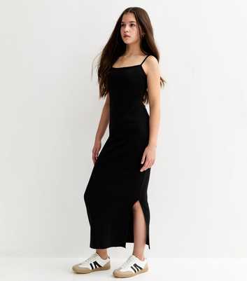 Girls Black Ruched Jersey Maxi Dress