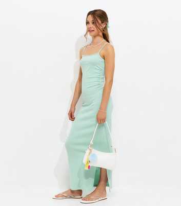 Girls Turquoise Ruched Jersey Maxi Dress