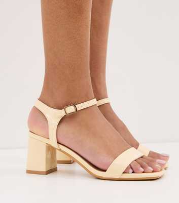 Light Yellow Faux Leather Block Heel Sandals