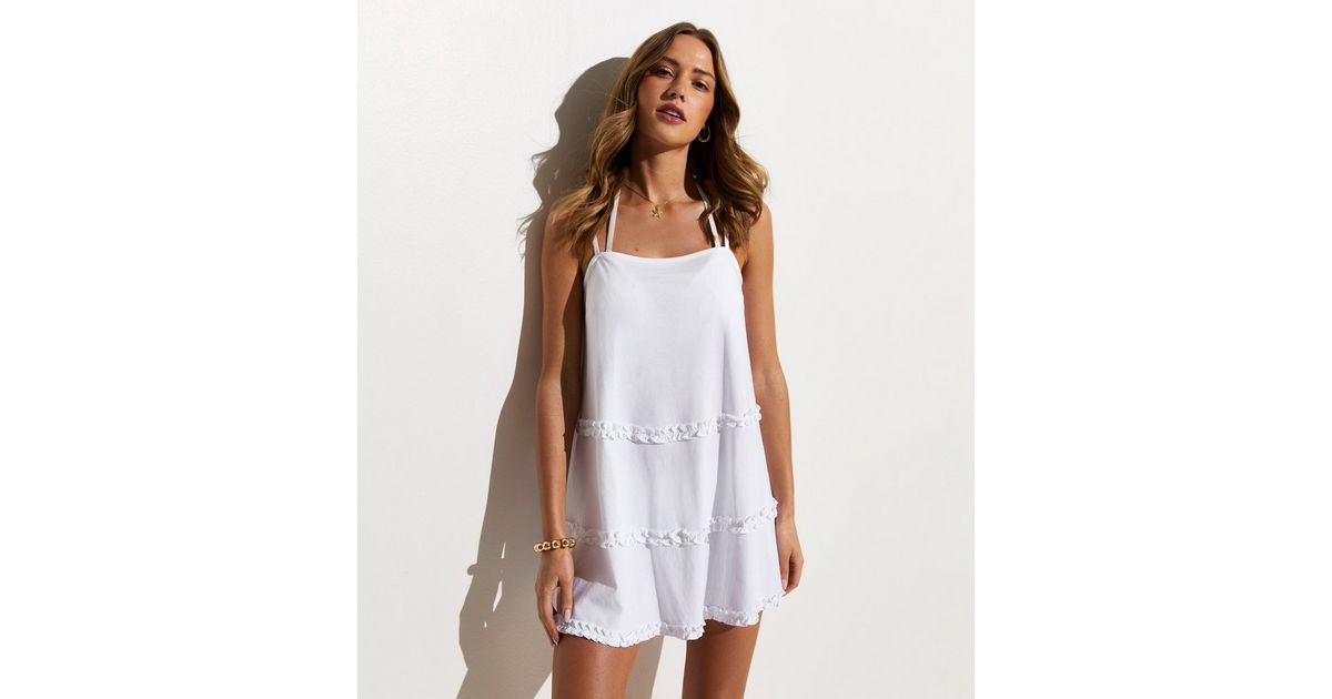 White Ruffle Beach Mini Dress