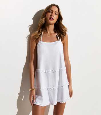 White Ruffle Beach Mini Dress