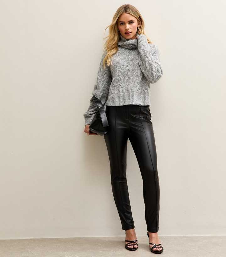Petite Black Faux Leather Biker Leggings
