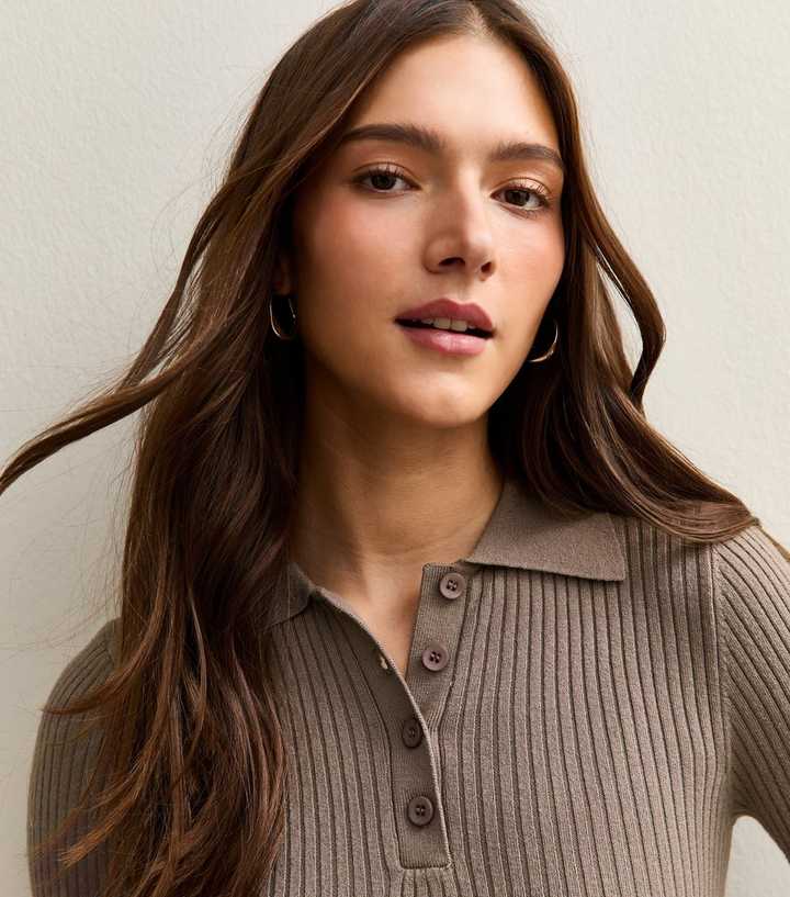 Dark Mink Lightweight Polo Button Jumper