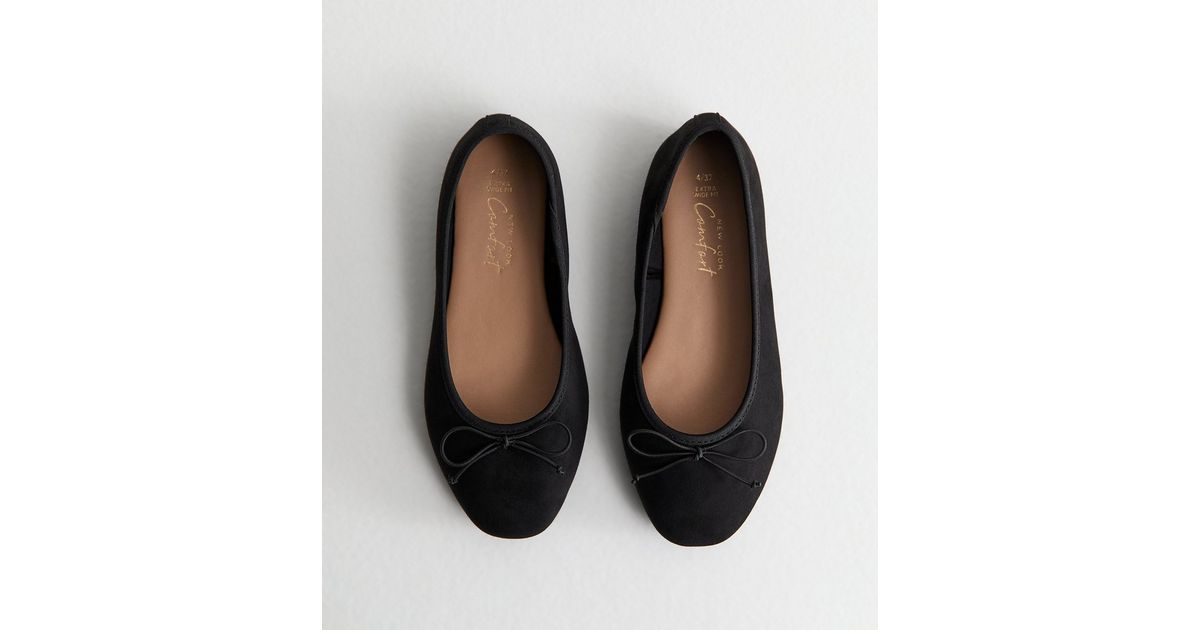 Extra Wide Fit Black Faux Suede Ballet Pumps | New Look
