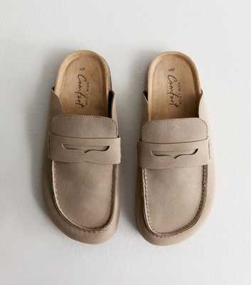 Camel Faux Suede Flat Loafer Mules