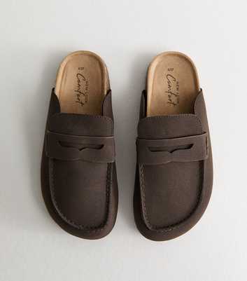 Brown Faux Suede Flat Loafer Mules