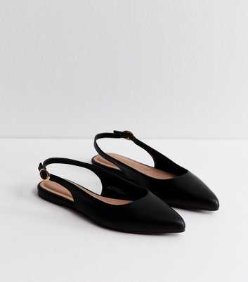 Black Faux Leather Slingback Flat Pumps