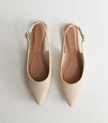 Off White Faux Leather Slingback Flat Pumps