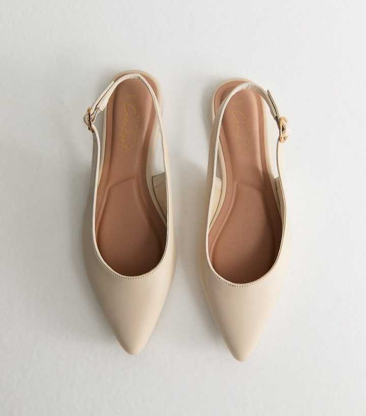 Off White Faux Leather Slingback Flat Pumps