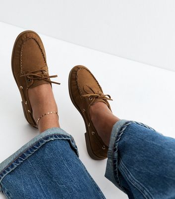 Tan Brushed Faux Leather Lace Up Loafers