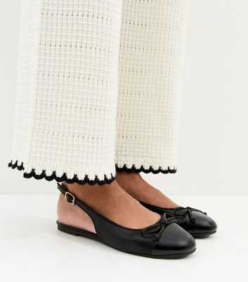Black Faux Patent Slingback Flats