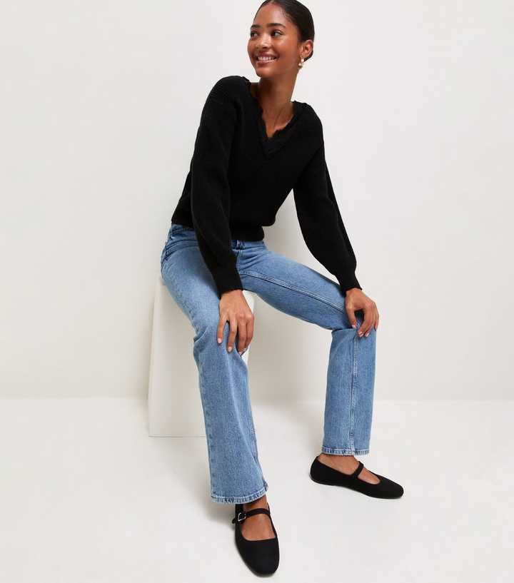 Black Faux Suede Mary Jane Ballet Flats
