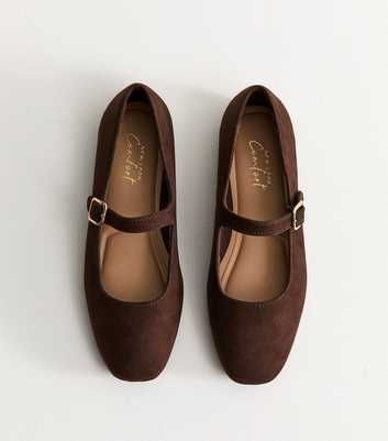 Dark Brown Faux Suede Mary Jane Ballet Flats