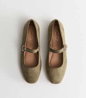 Dark Khaki Faux Suede Mary Jane Ballet Flats