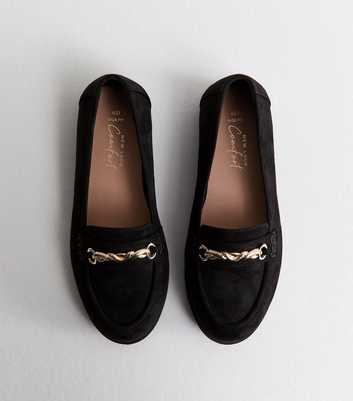 Wide Fit Black Faux Suede Chain Loafers
