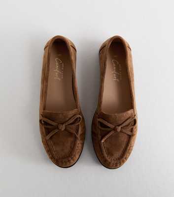 Tan Faux Suede Bow Flat Loafers