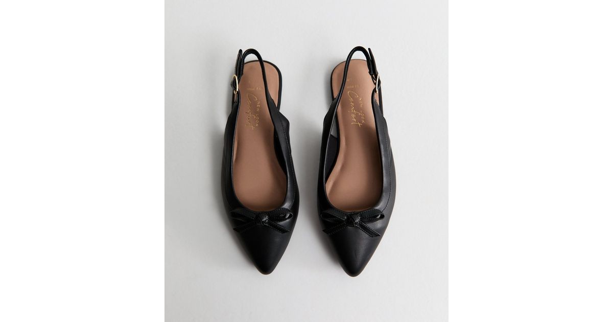 Wide Fit Black Faux Leather Slingback Flats | New Look