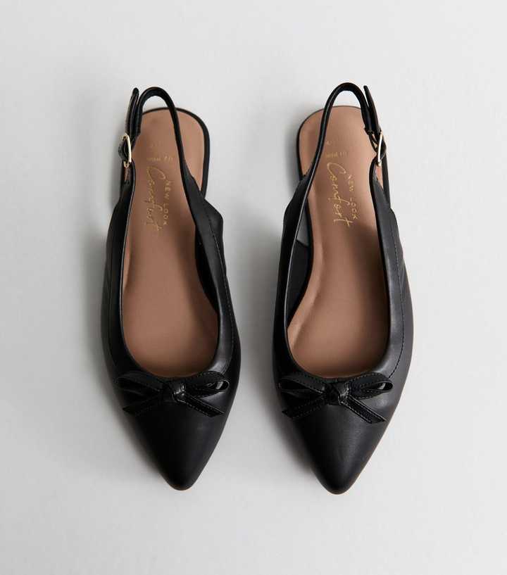 Wide Fit Black Faux Leather Slingback Flats
