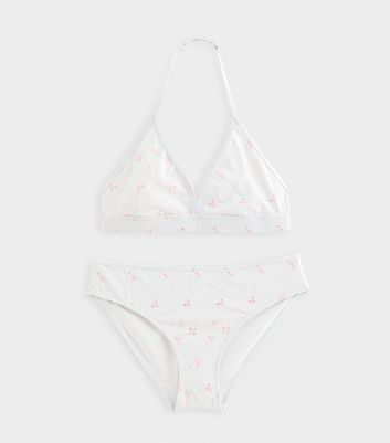 Girls Broderie Triangle Bikini Top and Bottoms Set