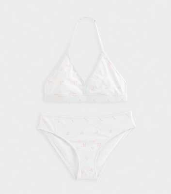 Girls Broderie Triangle Bikini Top and Bottoms Set