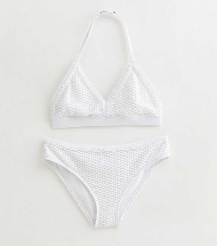 Girls White Crochet Bikini Set
