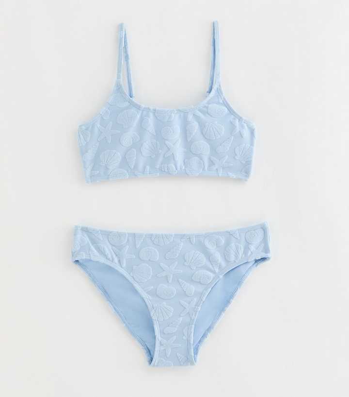 Girls Light Blue Towelling Bikini Crop Top and Bikini Bottoms