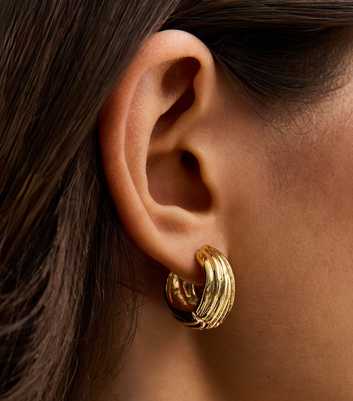 18ct Gold Plated Ribbed Chunky Hoop Earrings