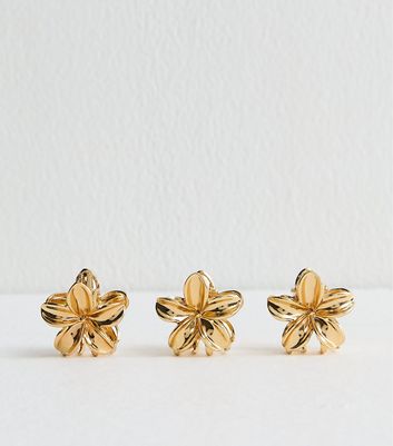 Gold Pack Of 3 Mini Metal Flower Hair Clips
