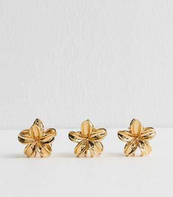 Gold Pack Of 3 Mini Metal Flower Hair Clips