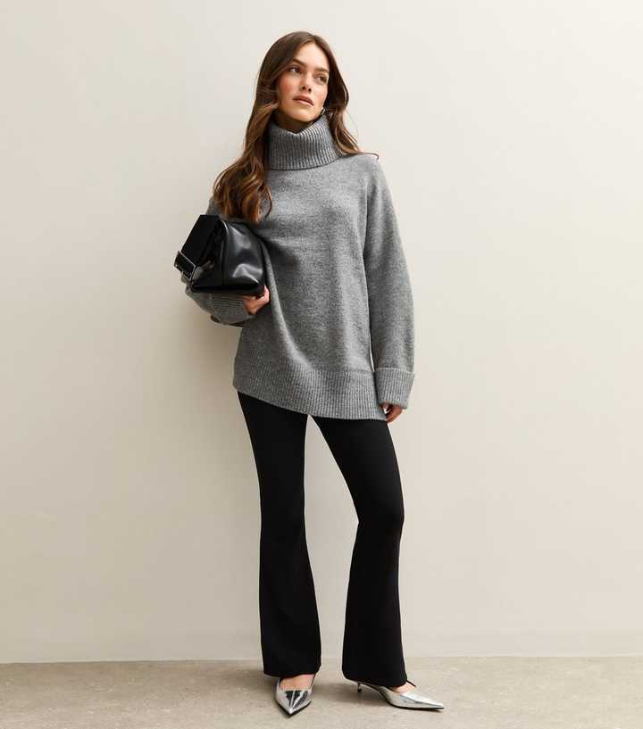 Petite Black Ottoman Rib Flared Leggings