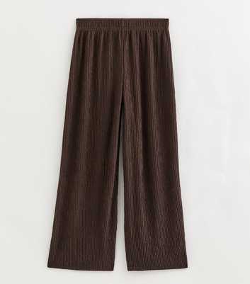 Petite Dark Brown Textured Jersey Wide Leg Trousers